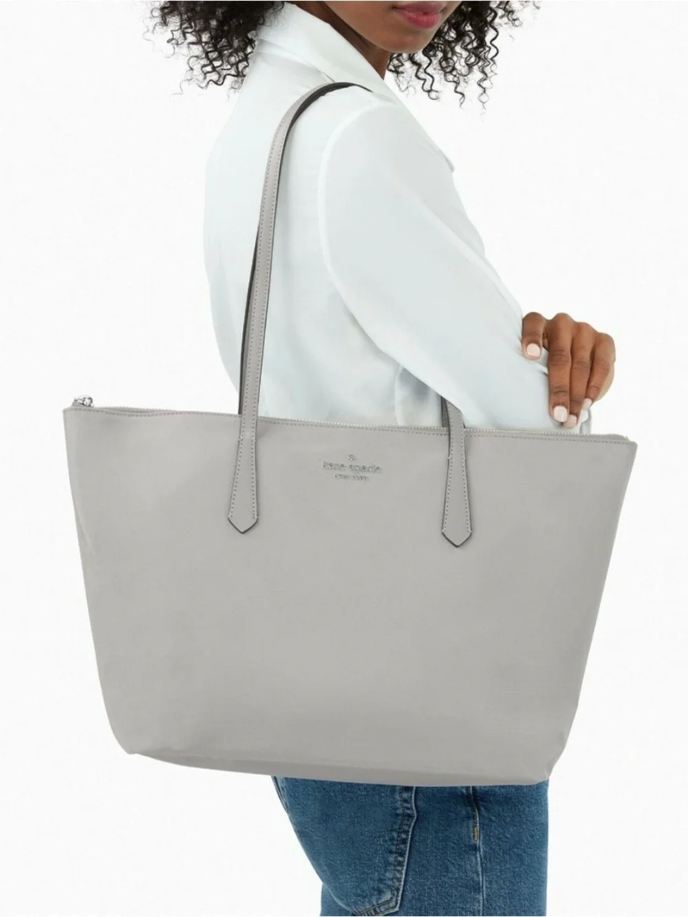 kate spade gray nylon zip-top tote “Kitt” Large